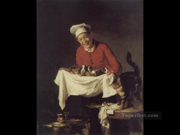 保釈クロード・ジョセフ Painting - 犬と子猫を持つ少年 ジョゼフ・クロード・ベイル